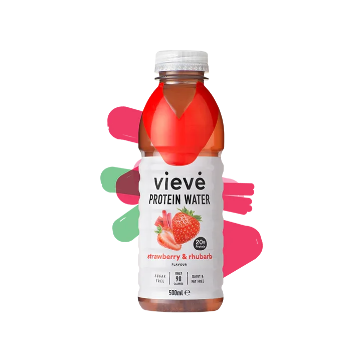 Vieve Strawberry & Rhubarb protein water drink – fruity collagen protein drink with 20g protein, 0g sugar, 90 calories – low-calorie protein water for hydration and recovery